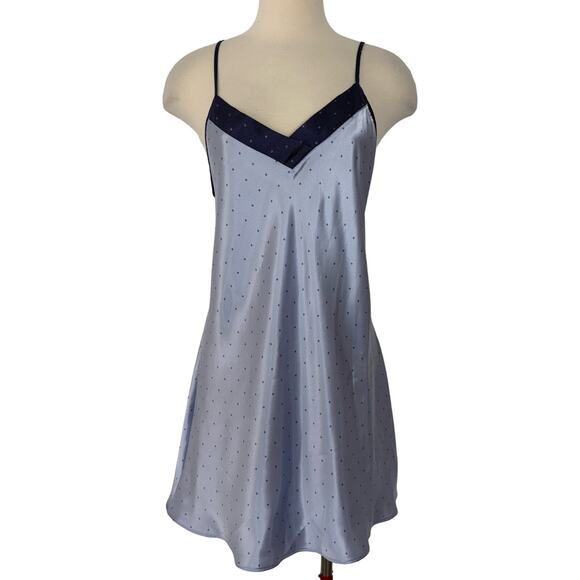 Halston Satin Mini Slip Chemise Nightgown Sleepwear Light Blue Pinstripe XL - Picture 1 of 9
